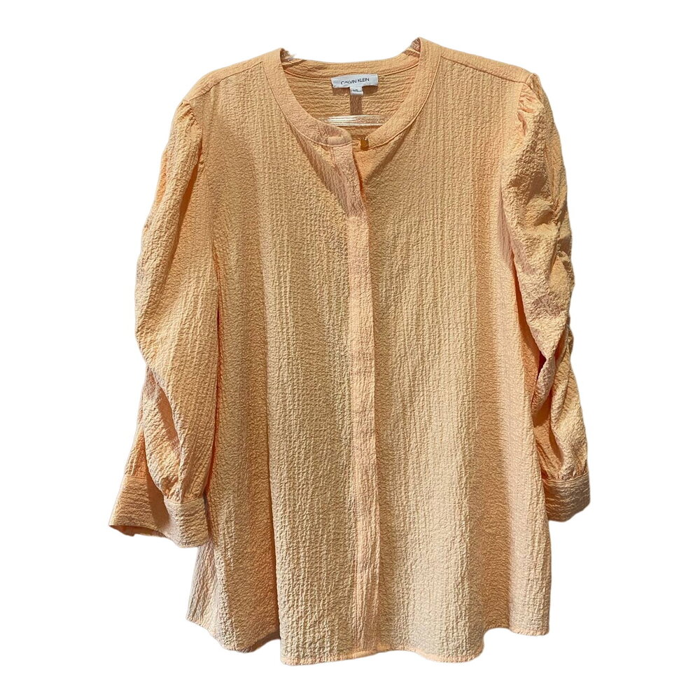 Calvin Klein Ruched Sleeve Apricot Color Bouse Size Medium